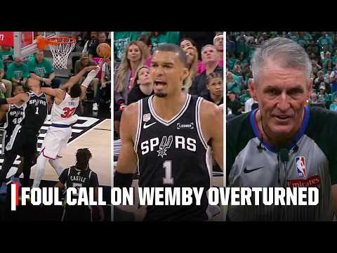 Wemby was UP IN ARMS after this foul on KAT, Spurs' challenge was successful | NBA on ESPN