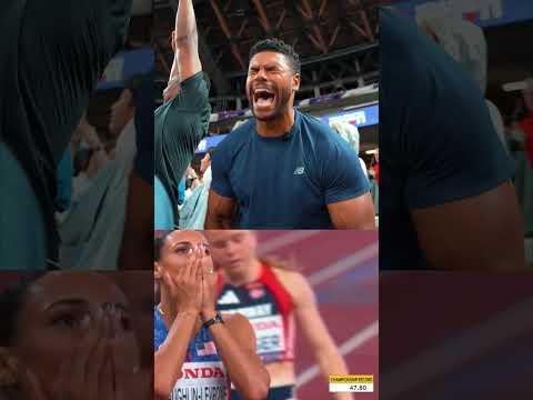 Andre Levrone reacts to Sydney McLaughlin-Levrone's 47.78 championship record 🔥 #usa #reaction