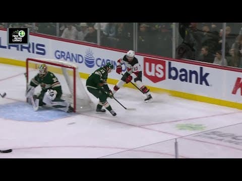 Dawson Mercer scores a goal against the Minnesota Wild