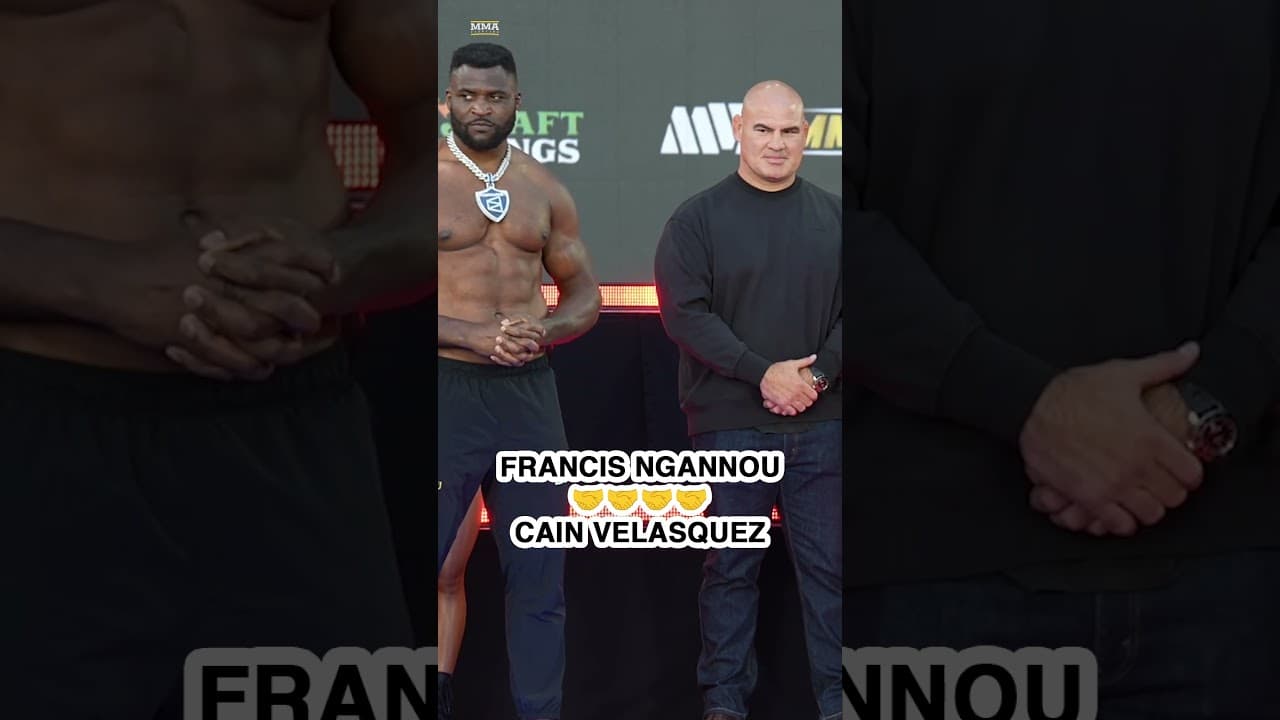 Francis Ngannou and Cain Velasquez catch up at the #RouseyCarano ceremonial weigh-ins 🤝