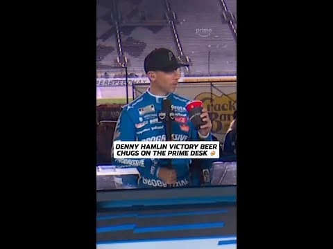 Denny Hamlin is getting used to the victory beer chugs 😂 #NASCARonPrime