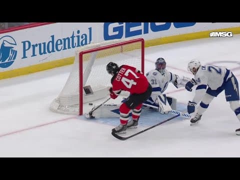 Paul Cotter scores a goal against the Tampa Bay Lightning
