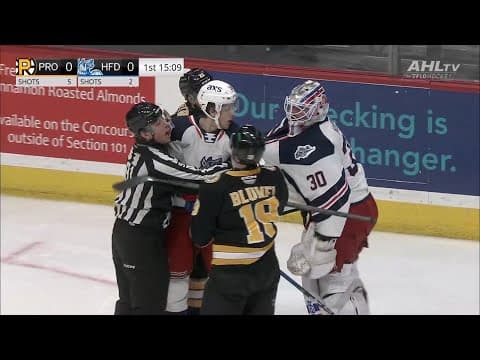 Goaltender Spencer Martin Goes Crazy After Being Hit