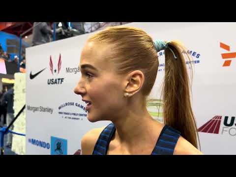 Jane Hedengren after 8:34 3k pb at 2026 Millrose Games