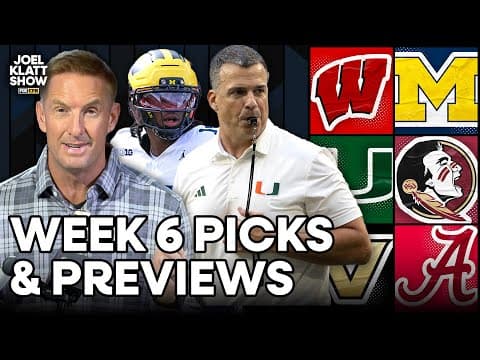 Week 6 College Football Picks: Miami-Florida State, Vanderbilt-Alabama, Texas-Florida & more!