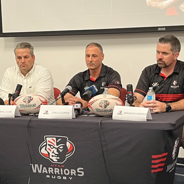 Utah Warriors coach Greg Cooper addresses the media for the first time