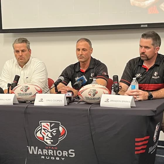 Utah Warriors coach Greg Cooper addresses the media for the first time