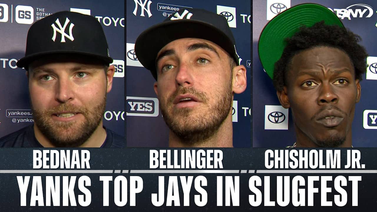 Aaron Boone, Jazz Chisholm Jr., Cody Bellinger & David Bednar react to Yankees win over Toronto