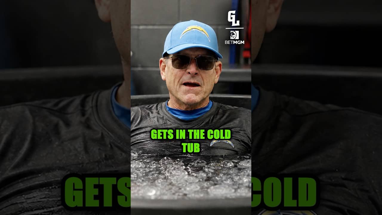 Two years later and Jim Harbaugh is still getting in the cold tub fully dressed 😭😭
