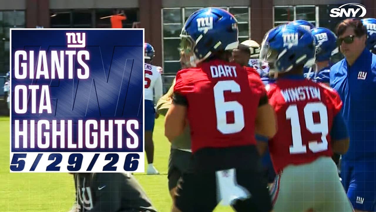 Jaxson Dart, Jameis Winston, John Harbaugh and more take the field for Giants OTAs