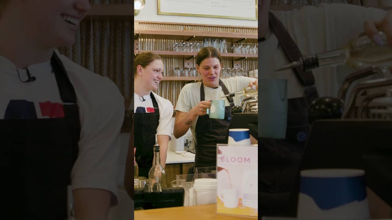 Phoebe Bacon and Anna Peplowski try being a barista for the day 😂