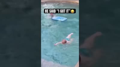 BABY SWIMS OUT OF POOL BY HIMSELF!