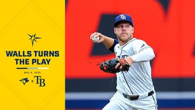 Taylor Walls makes the long throw for the out vs the Toronto Blue Jays