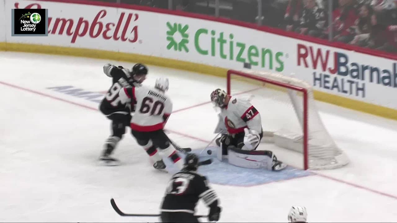 Nico Hischier scores a goal against the Ottawa Senators
