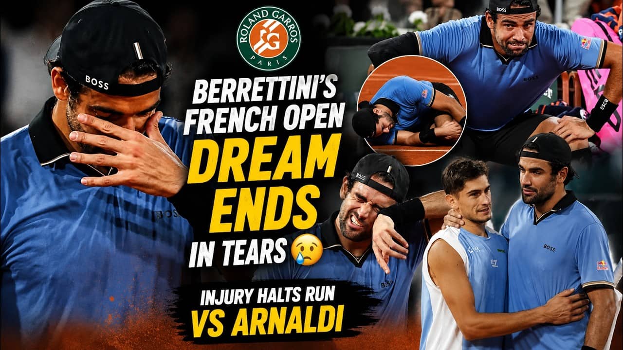 Matteo Berrettini's French Open dream ends in tears after injury halts run vs Matteo Arnaldi