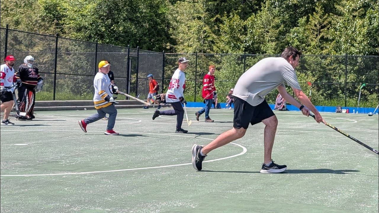 The Hockey Guy is live playing ball hockey