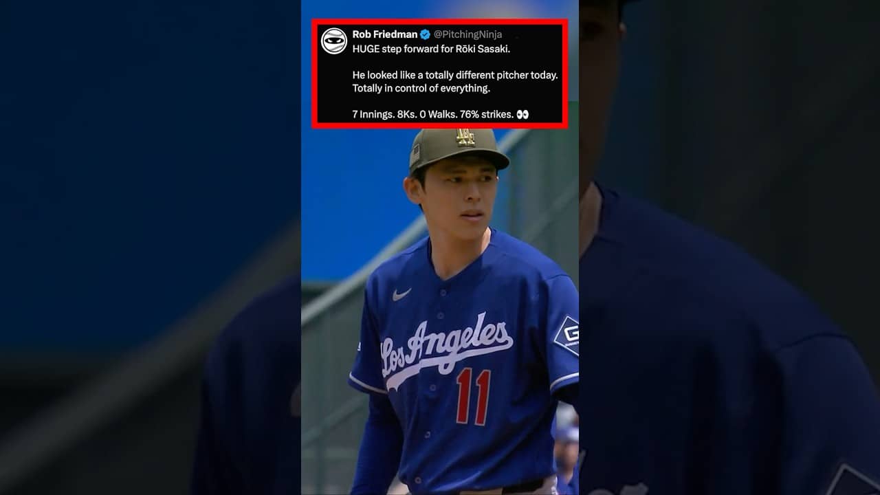 Rōki Sasaki made a HUGE step forward. 7 Innings. 8Ks. 0 Walks. 76% strikes.