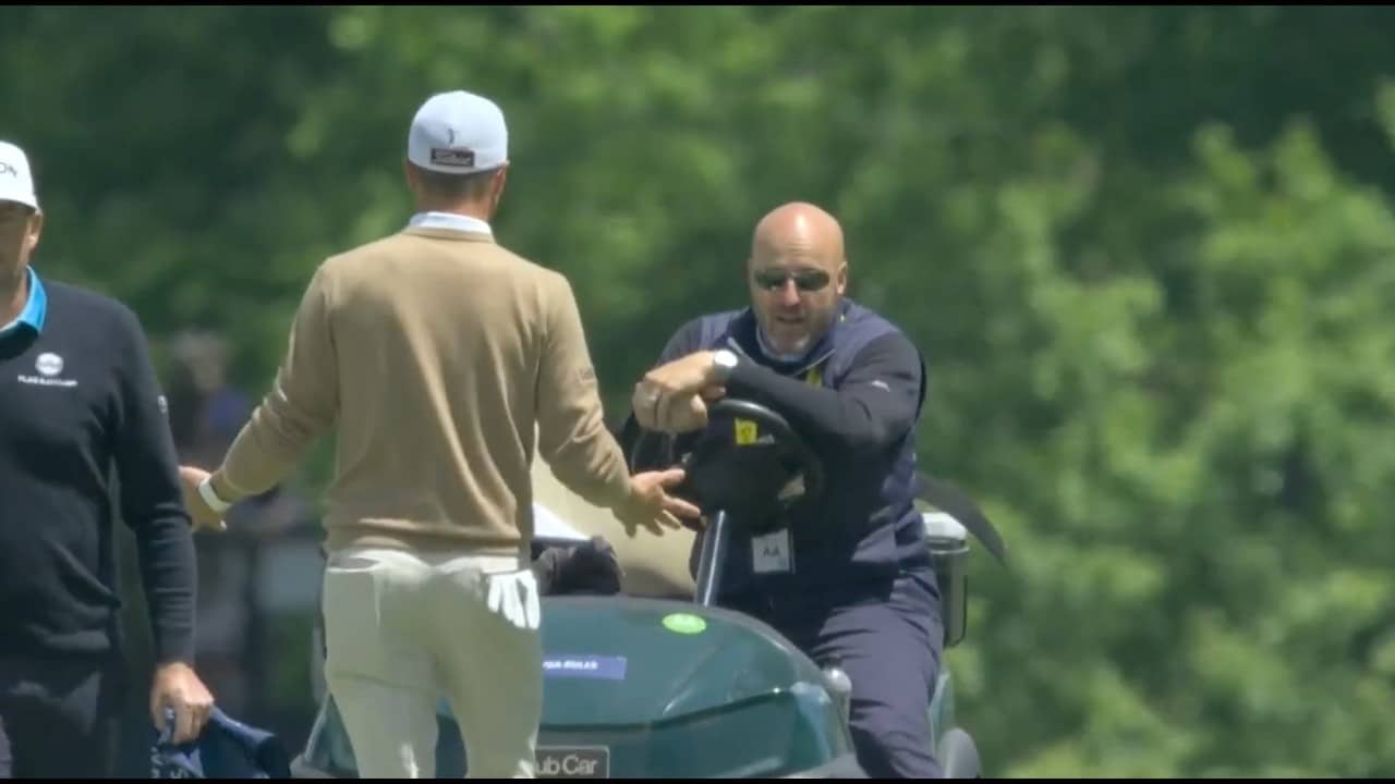The Justin Thomas, Keegan Bradley, Cameron Young group was put on the clock by rules official