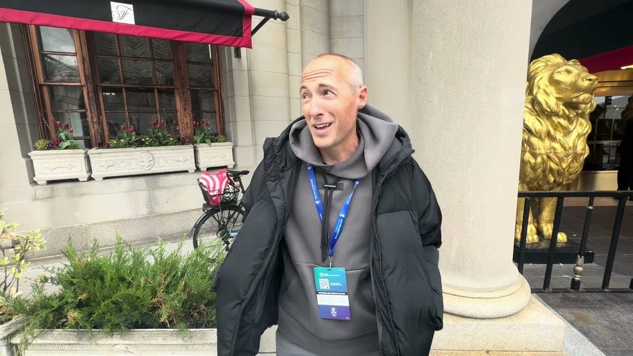 Dathan Ritzenhein reacts after 2026 Boston marathon