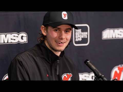 Jack Hughes speaks to the NJ media about his Olympic win