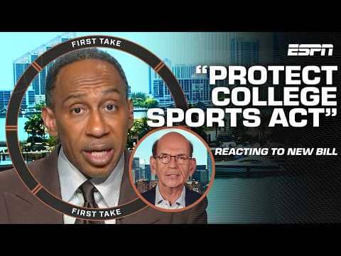 New bipartisan college sports bill proposes salary cap šØ Stephen A. & Finebaum weigh in | First Take