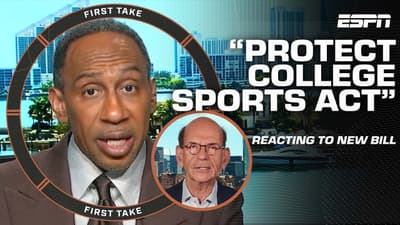 New bipartisan college sports bill proposes salary cap 🚨 Stephen A. & Finebaum weigh in | First Take
