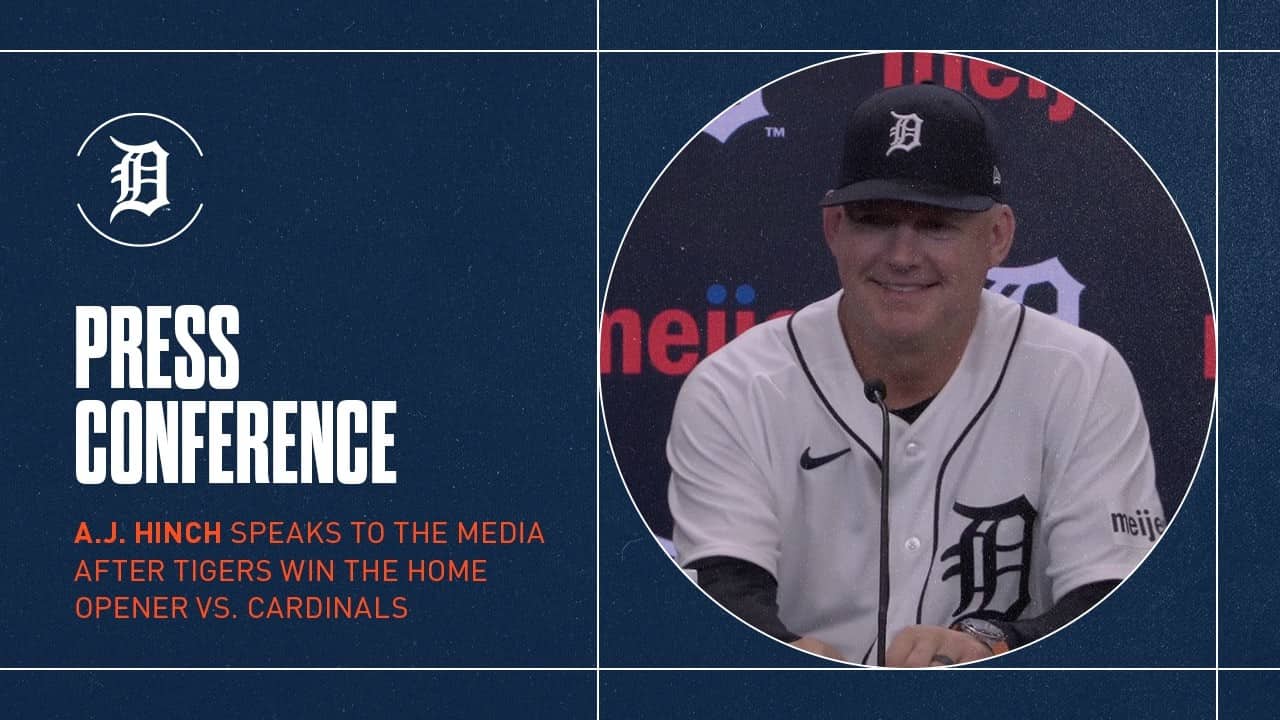 A.J. Hinch Recaps the Tigers Win vs. the Cardinals on Opening Day at Comerica Park