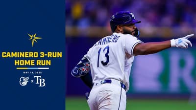 Junior Caminero hits a 3-run home run vs the Baltimore Orioles